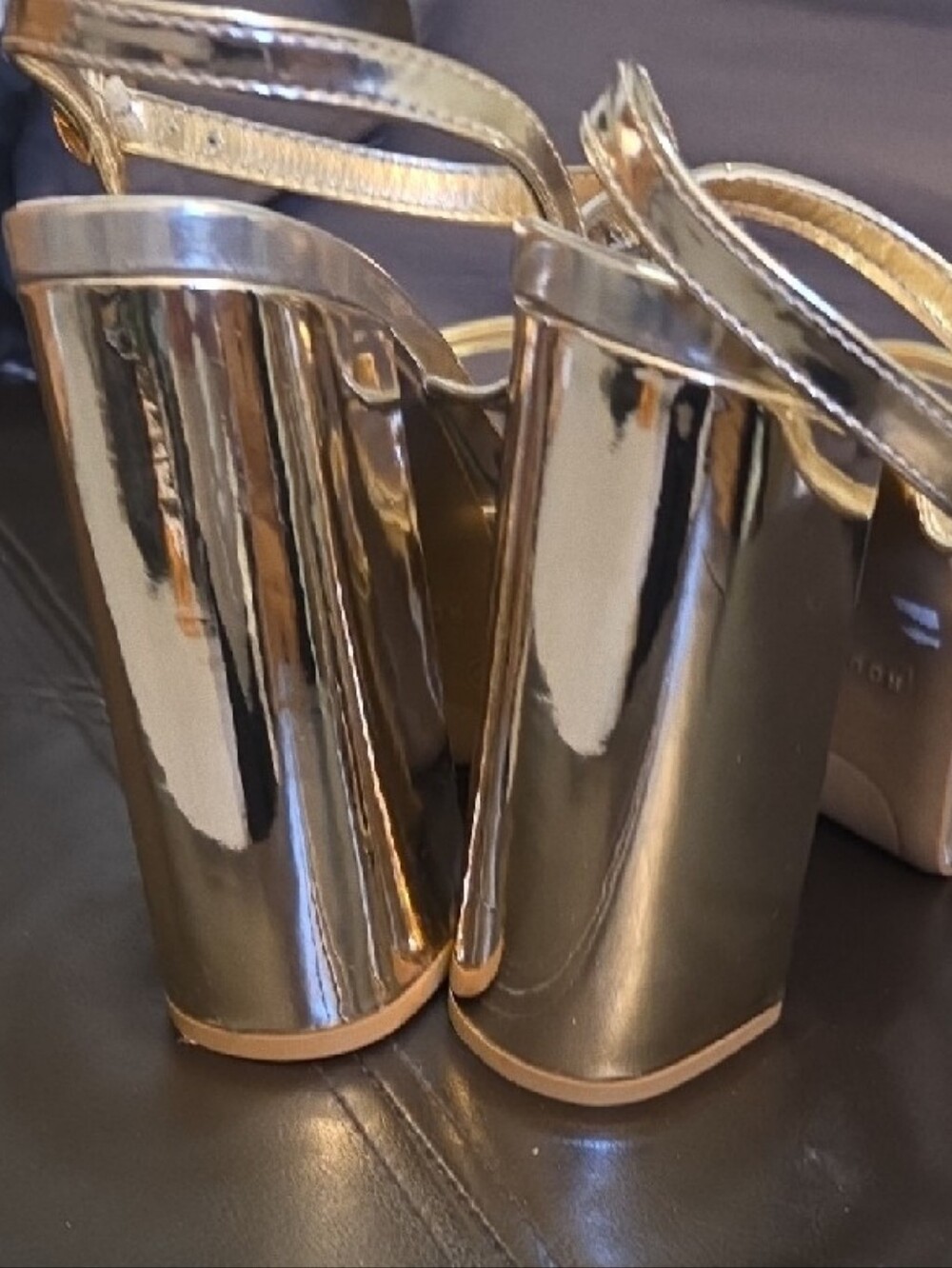 Metallic Gold Platform Block Heel Sandals - Women Sz 6.5 NIB - Picture 3 of 12